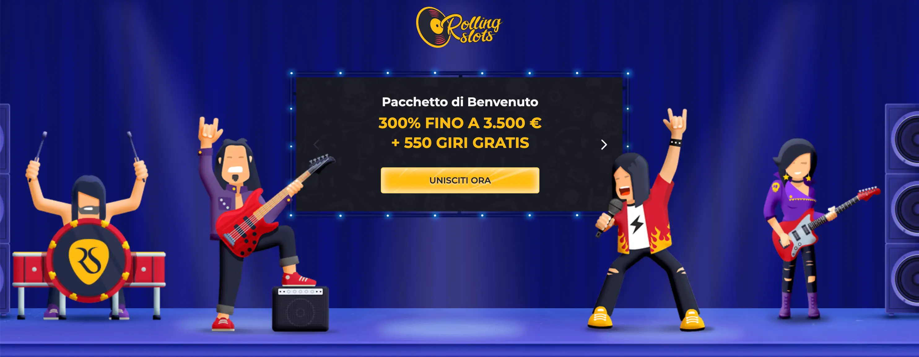 Rolling Slots Casino: Pacchetto di Benvenuto 300% fino a 3.500€ + 550 giri gratis su slot in stile Vegas